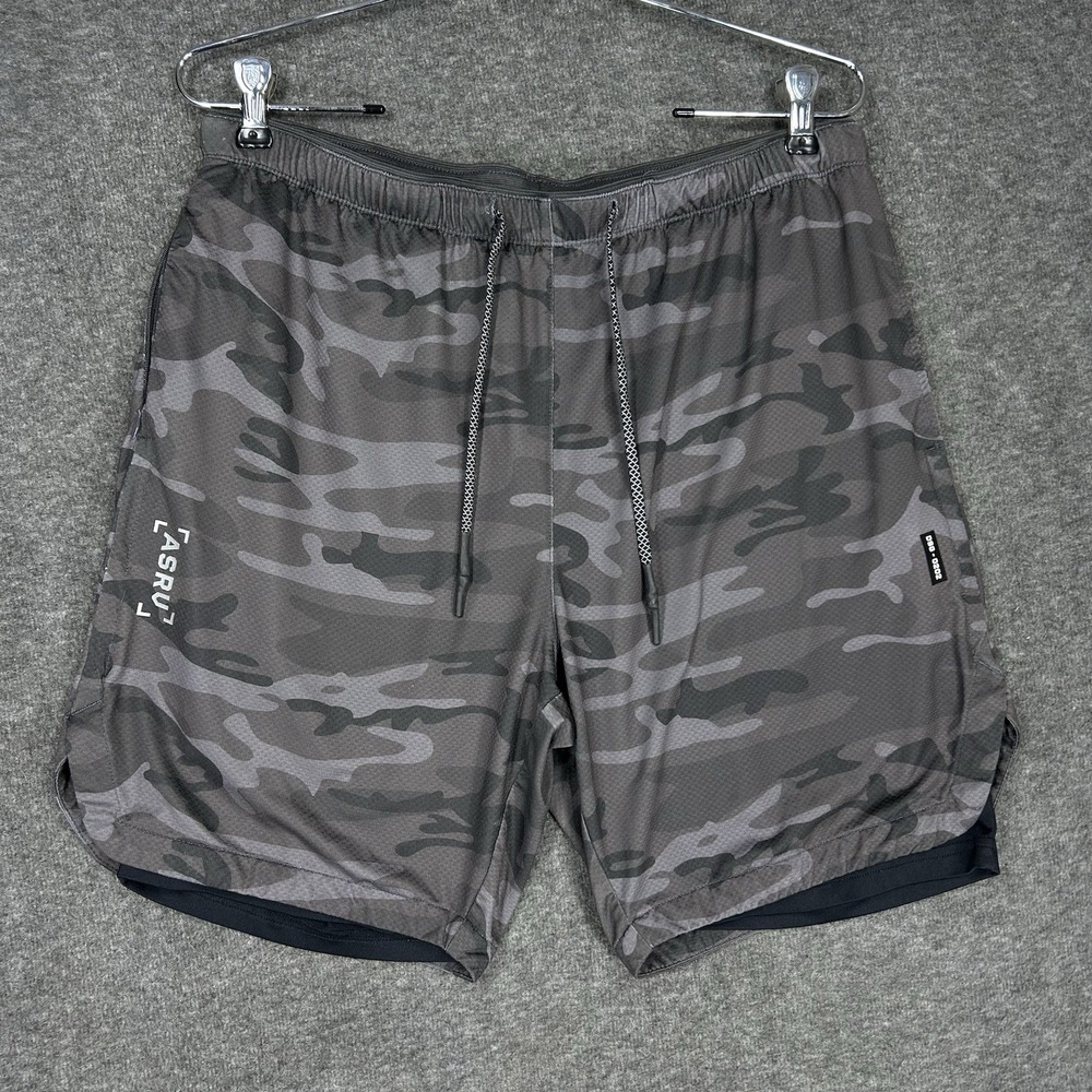 ASRV Shorts Mens L Gray Camo AeroSilver Lined DSG-0202 Athletic 7" inseam